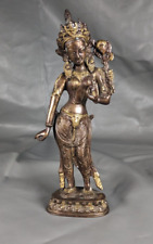 Goddess Standing Tara Statue Handcrafted Cast Bronze W/ Gold 12 Inches Tall picture