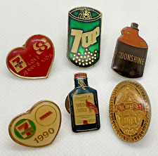 Vintage Lot of 6 Advertising Pins 7 Eleven 7 Up Wild Turkey Budweiser Moonshine picture