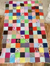 Vintage Colorful Crazy Squares Quilt Blanket 76”x49” NL picture
