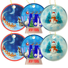 Set of(6) Matashi New York,Santa Claus, Reindeer Printed Christmas Tree Ornament picture