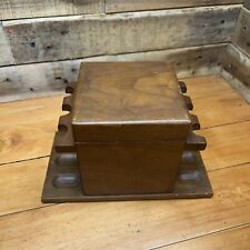 Vintage Wooden 6 Tobacco Pipe Rack W/ Spanish Cedar Lined Humidor & Humidifier picture