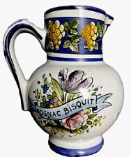 Vtg Cognac Bisquit Ceramic Pitcher Floral Faiencerie d’Art dAngoulame France EUC picture