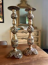 Pair of Vintage Filagree 14” Brass Candlesticks picture