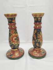 Oriental Accent Candle Holders Set of 2 Vintage Porcelain 10 Inches picture