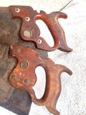 Antique Disston & E C Atkins Hand Saw Hand Made Handles Brass Screws & Emblems. picture