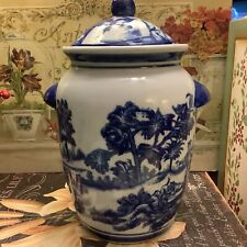 NEW~18th Century Blue & White Toile Pattern~Ginger Jar/Canister~9.75”H~#2~Lovely picture