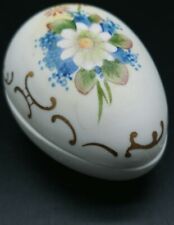 Vintage Egg Trinket Box Porcelain Bisque White Floral Japan  3