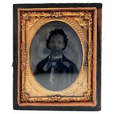 Antique 1850s Ambrotype Portrait Card Distinguished Gentleman Ornate Brass Frame picture
