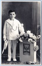 Postcard RPPC Bari Italy Young Boy White Suit Communion Religious Studio P4I picture