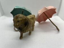 ❤️VINTAGE EARLY 1900'S LOT OF 3 CELLULOID items 2 UMBRELLAS AND 1 LION FIGURINE picture