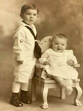 AxI) Photograph Portrait Siblings Boy Brother Sister  1910-20's picture