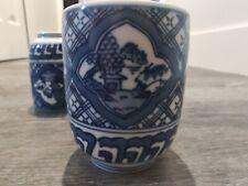 2 Set Japan Kyo-ware Tea Cup Yunomi Blue And White picture