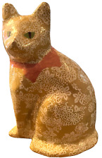 Vintage PAPER MACHE TABBY CAT Folk Art Handmade Painted Bow 12” Thailand picture