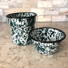 Crow Canyon Home Enamelware Dip Pot 2 Pieces Hunter Green Splatter picture