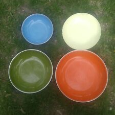 Set of 4 VINTAGE Enamel Saute Pans Made In Yugoslavia Green Orange Blue Yellow picture