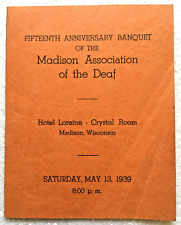 Vintage 1939 Dinner Menu Anniversary Banquet Madison Association Of The Deaf picture