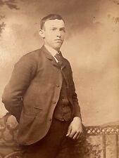 Young Man In Three Piece Suit Hand Behind Back Harper KS 1880s Cabinet Photo picture