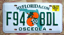 NICE 2007 Florida License Plate F94 8DL with pair of Oranges from Osceola County picture