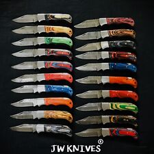 LOT of 20 pcs Damascus Steel Hunting Folding knife, Pocket Knives w/ Sheath JWK picture