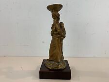 Vtg Asian Bronze Sculpture of Woman Balancing Basket with Child Signed by Artist picture
