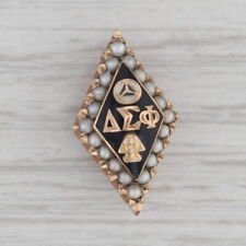 Delta Sigma Phi fraternity Badge 10k Gold Pearl 1920s Pharaoh Fraternity Pin picture
