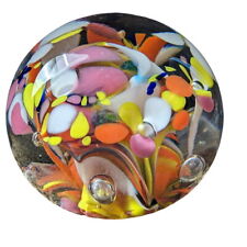 St Clair Paperweight Glass Vintage Art Glass Colorful Floral Bubble Handmade USA picture