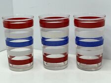 Set of 3 Vintage Red White and Blue Striped Americana Patriotic Tumblers Glasses picture