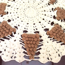 VTG LARGE CROCHETED DOILY TABLE CENTERPIECE HANDMADE OFF-WHITE BROWN GRAPES 24