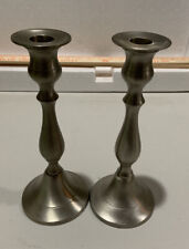 VTG SET OF 2 PEWTER FINISH CANDLESTICKS TAPER CANDLE HOLDERS MADE IN INDIA 8.75