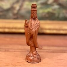Beautiful Hand Carved Vintage Boxwood Quan Yin Statue 4.75x1.5x1.5  picture