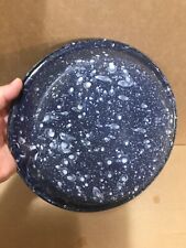 RARE BEAUTY UNUSUAL MINT COBALT BLUE WHITE LARGE PAN GRANITEWARE EARLY ANTIQUE picture