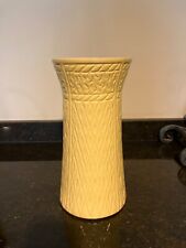 Antique tall yellow pottery vase 12.5” high with carvings picture