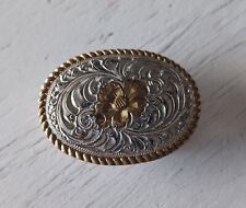 Vintage Crumrine Belt Buckle Floral Design Petite Country Western Roped Edge picture