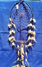 Vtg Native American Dreamcatcher Windchime Large Black Beads Feathers Handmade picture