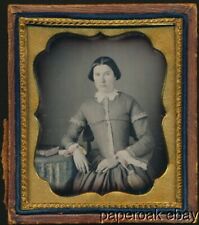 Beautiful 1850's Hand-Colored Sixth Plate Daguerreotype Of A Woman With Purse picture