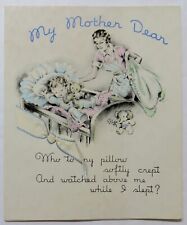 Vtg Lovely Mother's Day Card-LADY WATCHING BABY IN THE CRIB picture