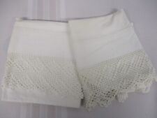 2 ANTIQUE WHITE COTTON STANDARD PILLOWCASES with HAND CROCHET picture