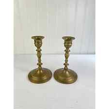 Vintage Heavy Pair of Brass Turned Candlestick Candleholders 6