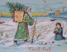 1911 Santa Claus Green Robe Child Gel Gilt Antique Vintage Christmas Germany picture