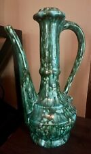Vintage Mid Century Modern Ceramic Art Pottery Drip Glaze Genie Bottle Green picture
