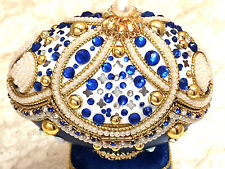 Luxury Limited Edition Faberge egg REal Natural egg Musical 24k gold Sapphire HM picture