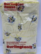 VTG NOS BURLINGTON HOUSE 2 Standard Pillowcases Yellow Stripes Flowers Ruffled picture