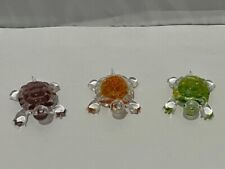 SET of 3 Lenox crystal glass turtle figurines purple-orange-green MINT 2-1/2