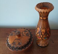  Lot of Carved Wooden Trinket Box & Vase Beautiful Artwork from Poland picture