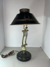 French Empire Bankers Style Adjustable Brass Desk Lamp with Black Shade VTG 20” picture