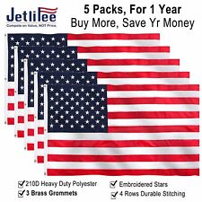 Jetlifee 5 Packs 5x8 FT American US Flag Banner Heavy Duty 210D Embroidered picture