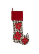 MacKENZIE-CHILDS RED POINSETTIA GINGHAM CHRISTMAS STOCKING BNWT picture