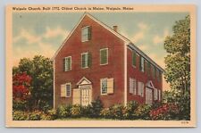 Walpole Church Oldest Church in Maine, Walpole Maine Vintage Linen Postcard picture