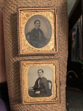 2 Antique Gutta Percha DAGUERREOTYPE Gold Gilt picture Frame & 2 1860 Tax Stamps picture