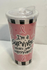 Breast Cancer I'm a survivor what's your super power? tumbler coffee cup Burton picture